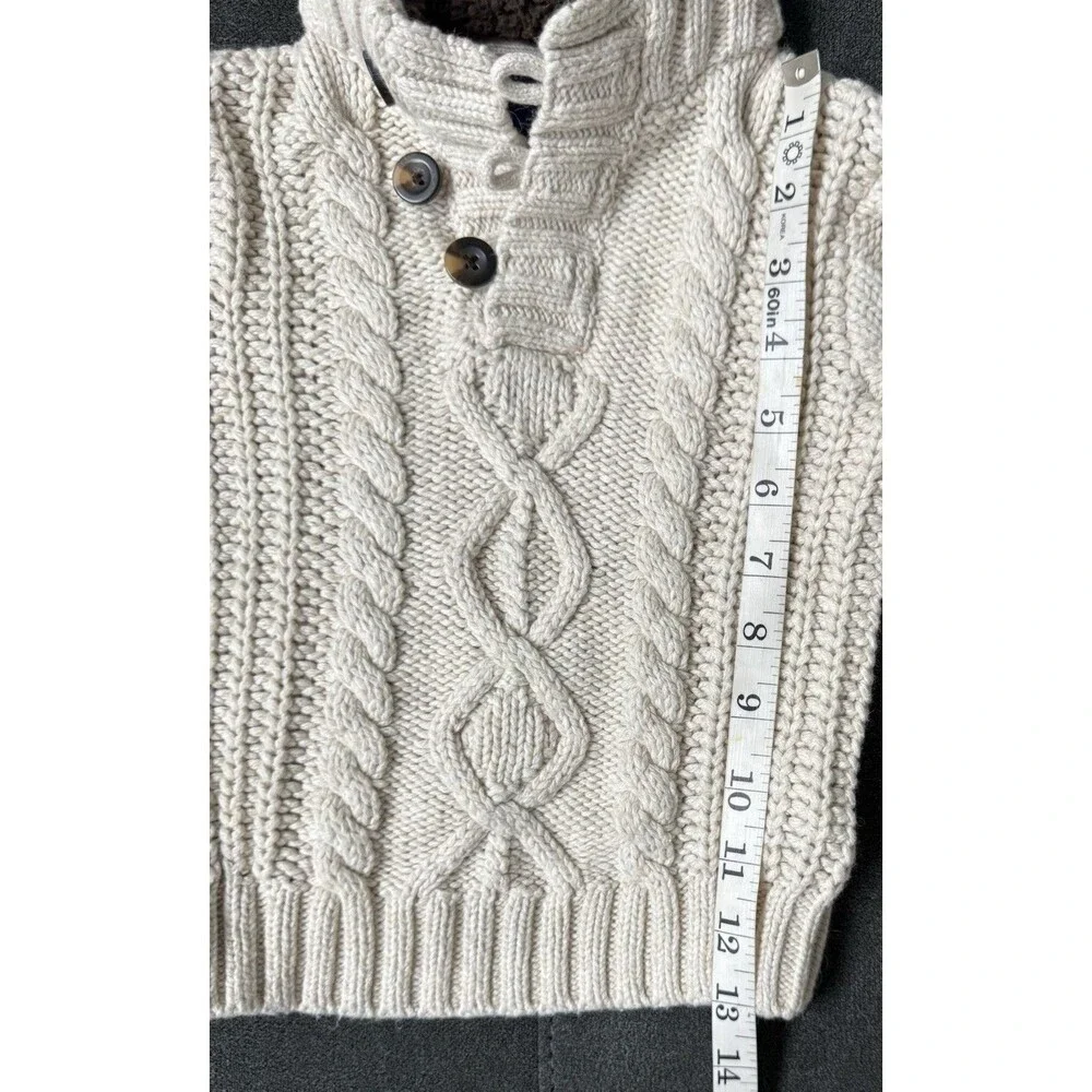 BabyGap Boys 12/18 Beige Cable Knit Sweater~Brown Sherpa Lined Collar